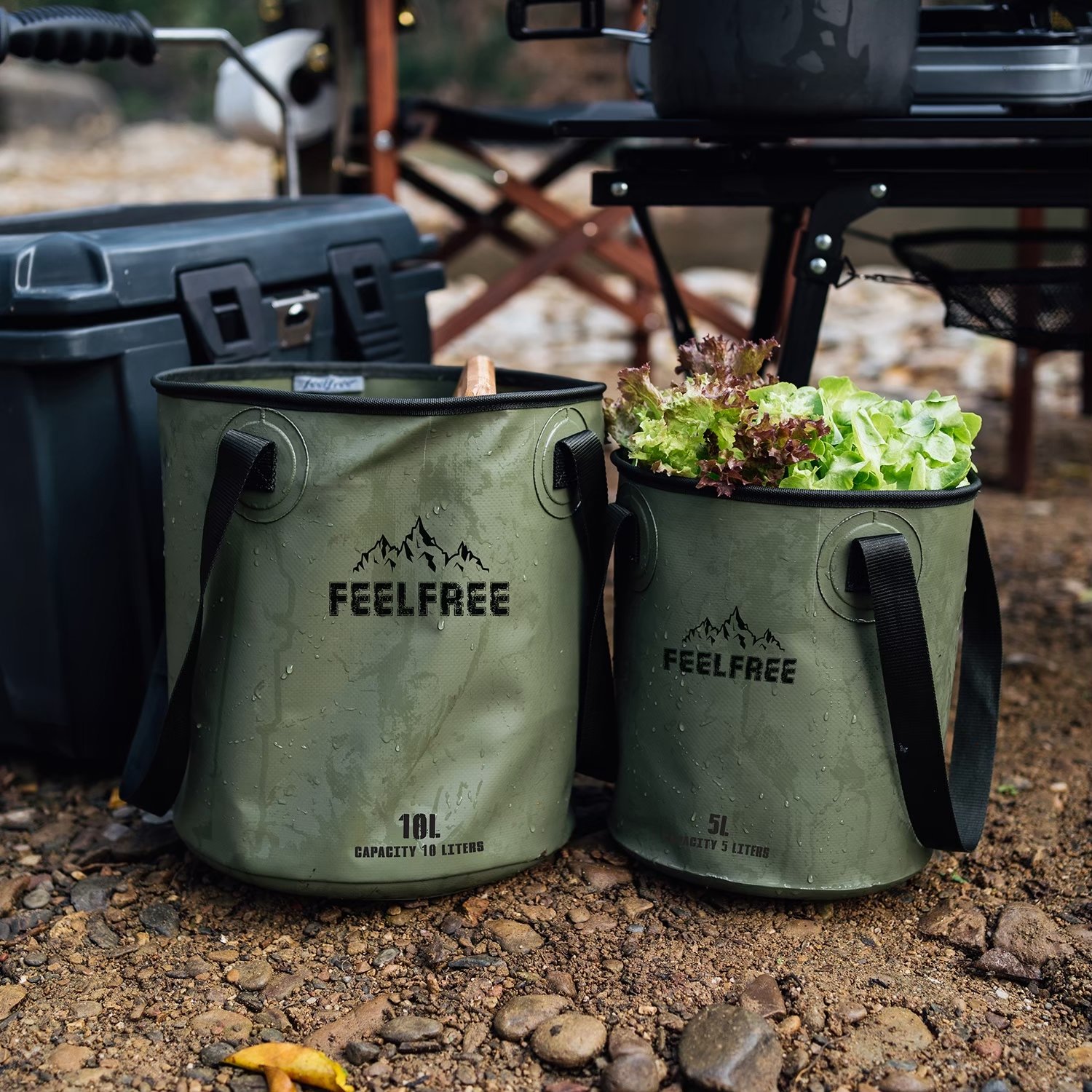 ถังน้ำพับได้แบบพกพา FEELFREE FOLDABLE WASH BASIN 5L สีเขียว_3
